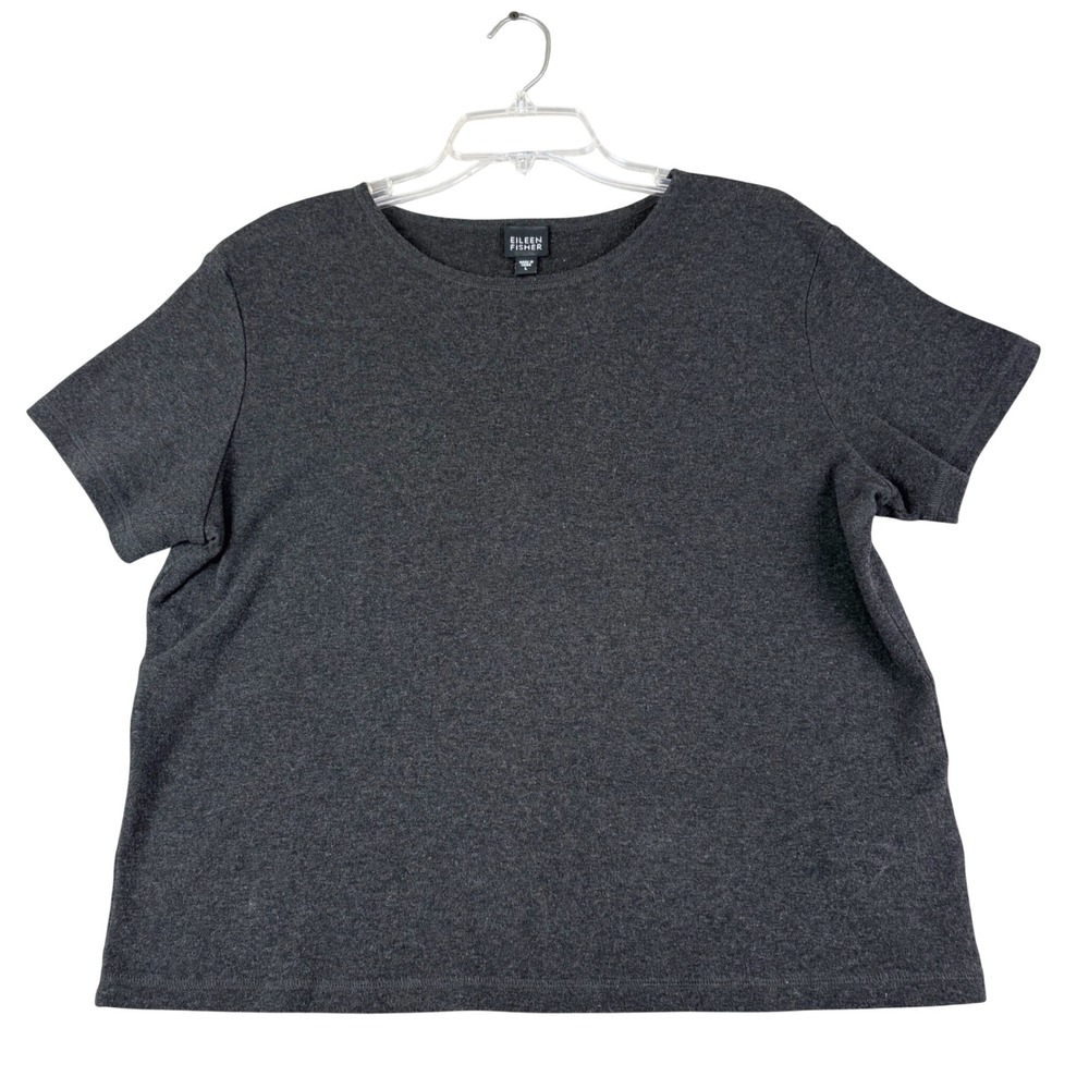 Eileen Fisher L Gray Cotton Short Sleeve Boxy Tee Minimalist Lagenlook Basic